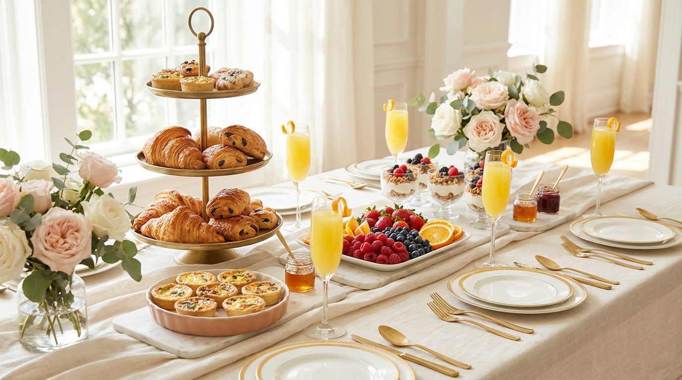 Elegant brunch catering spread for a private event