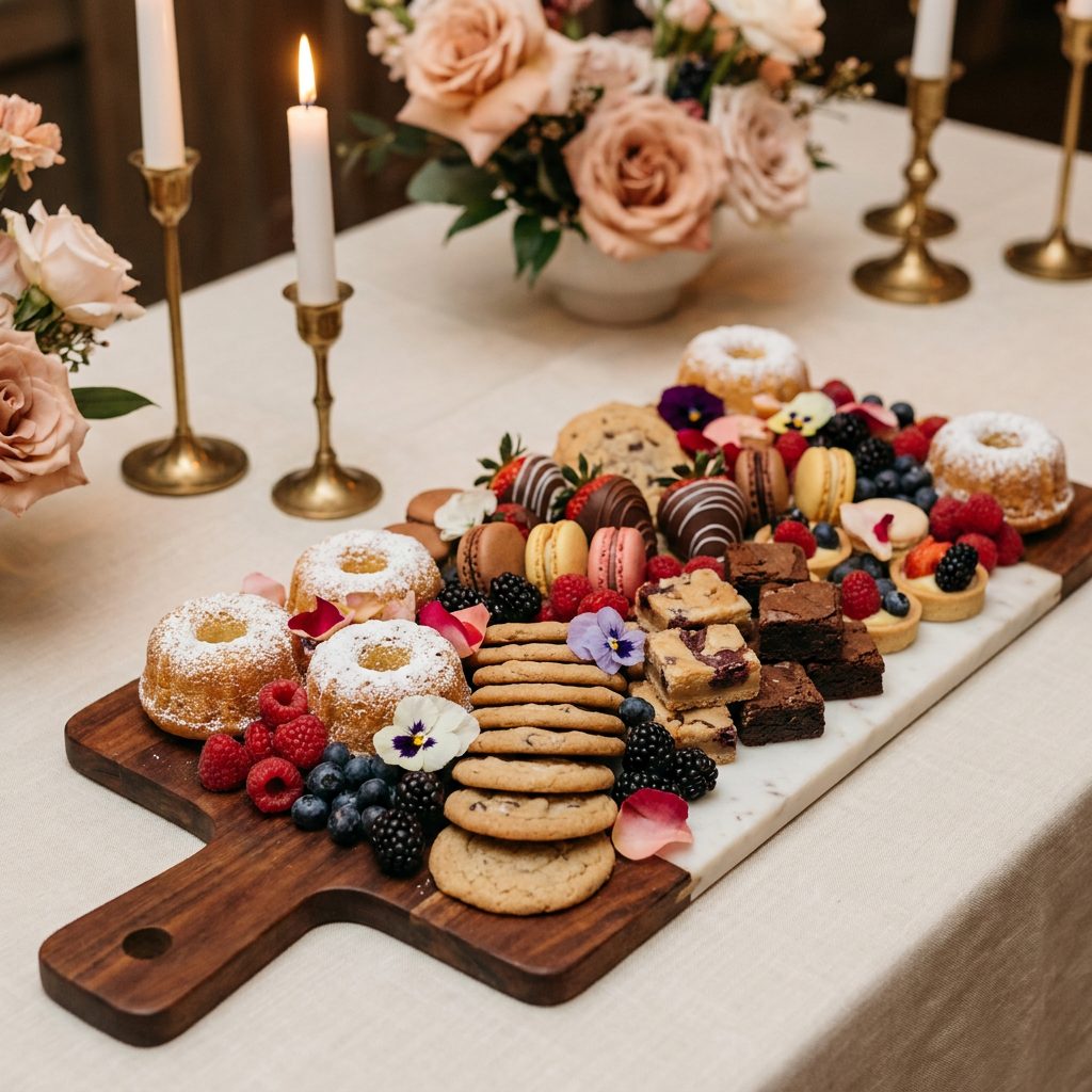 Dessert grazing board at a catered event